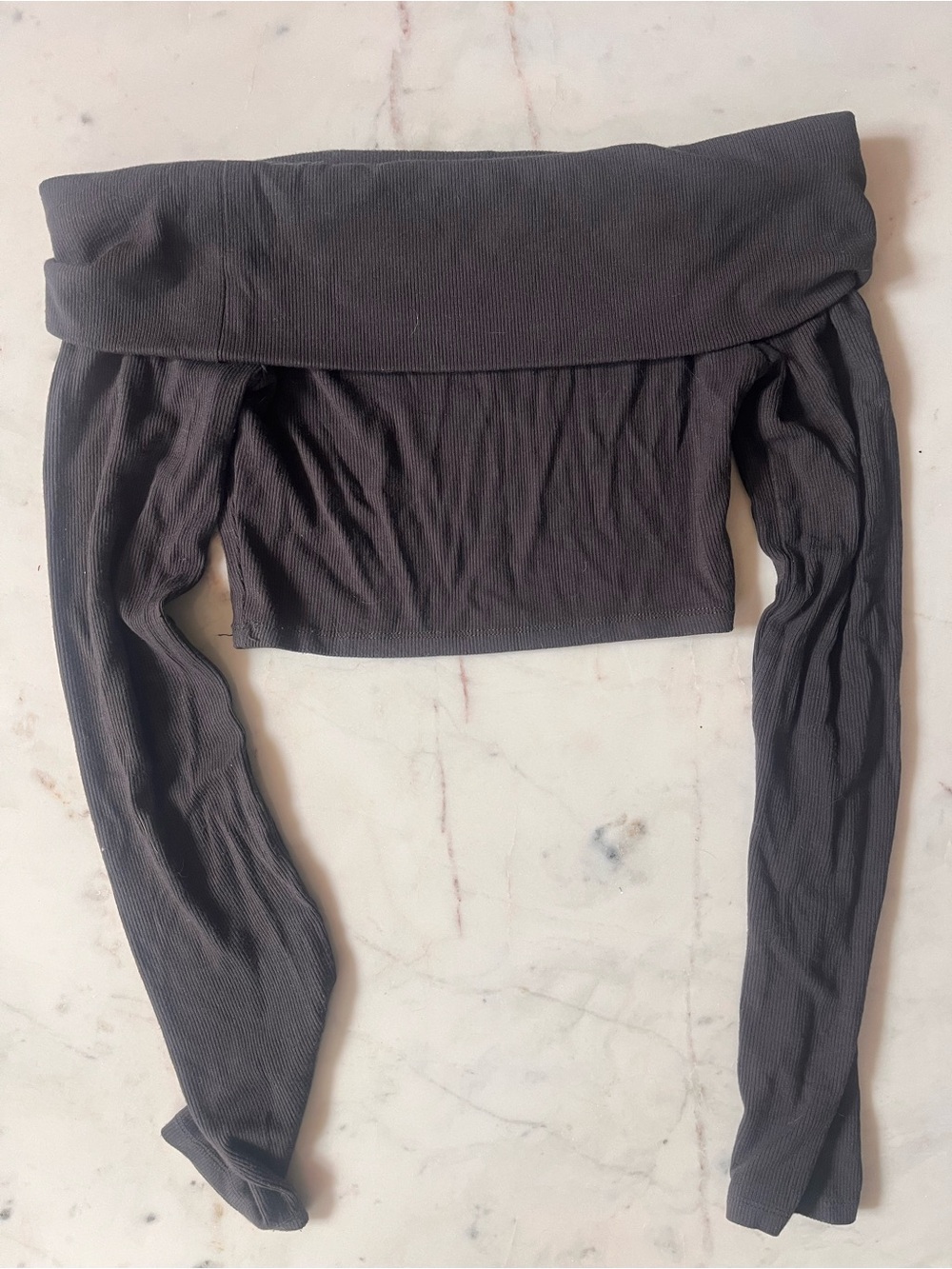 Garage Off-Shoulder Ribbed Crop Top (XS) - Picture 4 of 6